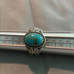 Carolyn Pollack Blue and Silver Ring with Intricate Silverwork